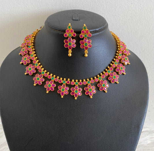 Matte finish ruby-emerald flower necklace set dj-09400