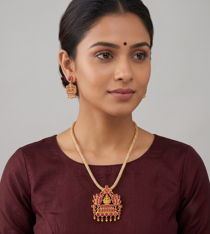 Matte finish ruby lakshmi necklace set-dj09410