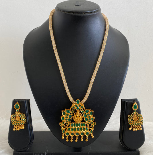Matte finish Emerald lakshmi necklace set-dj09411
