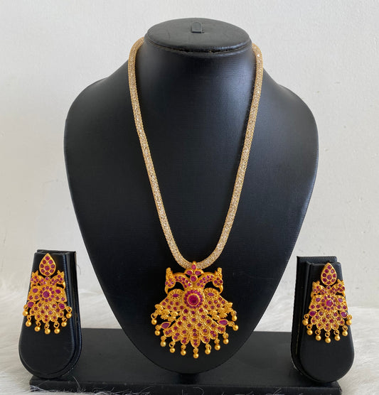 Matte Finish Ruby Peacock Necklace Set-dj09414