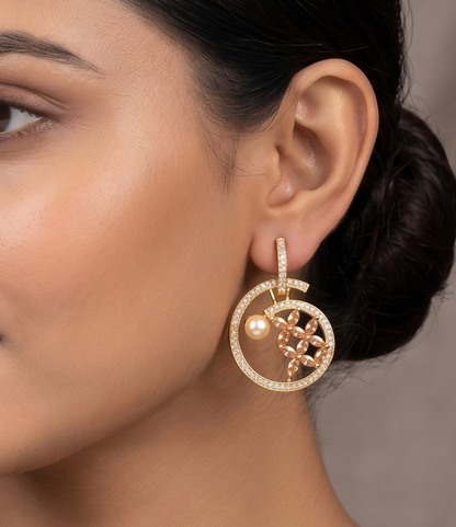 Gold tone Cz Gold stone pearl Earrings -dj09437(1)