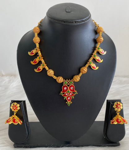 Matte finish handmade red mango palakka designer necklace set dj-09451