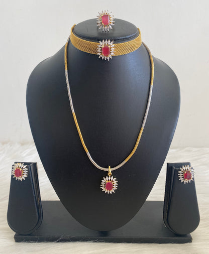 Awesome Gold Tone Cz-ruby 5 Piece Combo Set -dj09543