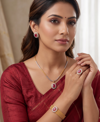 Awesome Gold Tone Cz-ruby 5 Piece Combo Set -dj09543