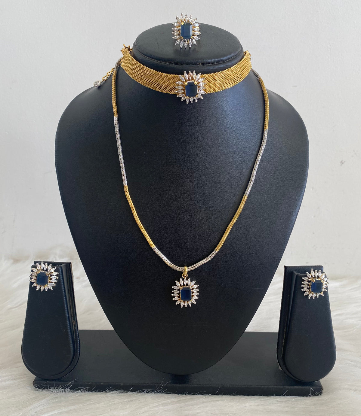 Awesome Gold Plated Cz-blue 5 Piece Combo Set -dj09544