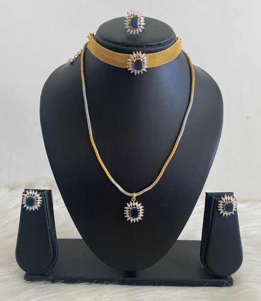 Awesome Gold Plated Cz-blue 5 Piece Combo Set -dj09544