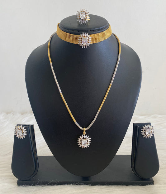 Gold tone Cz-white 5 Piece Combo Set -dj09545