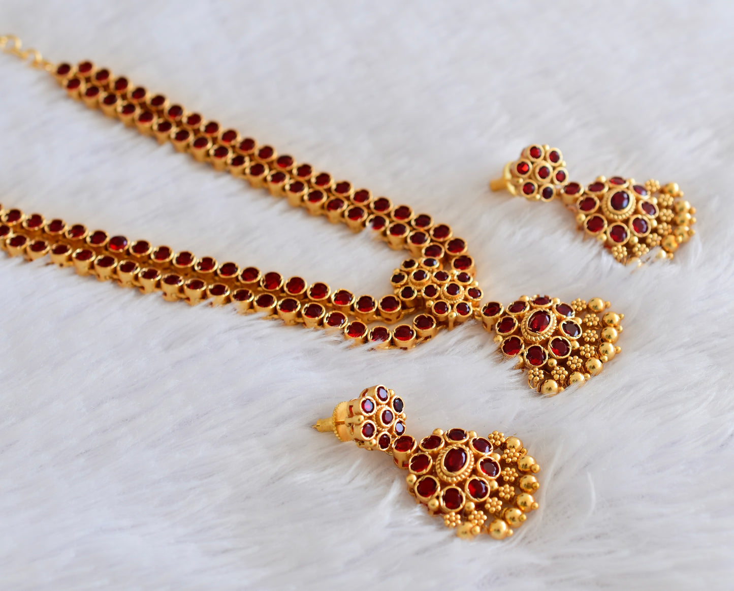 Matte finish maroon double layer attigai/necklace set dj-53180