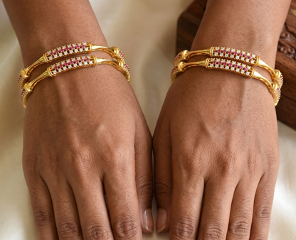 Gold plated cz ruby-white set of 4 bangles (2.6) dj-09605