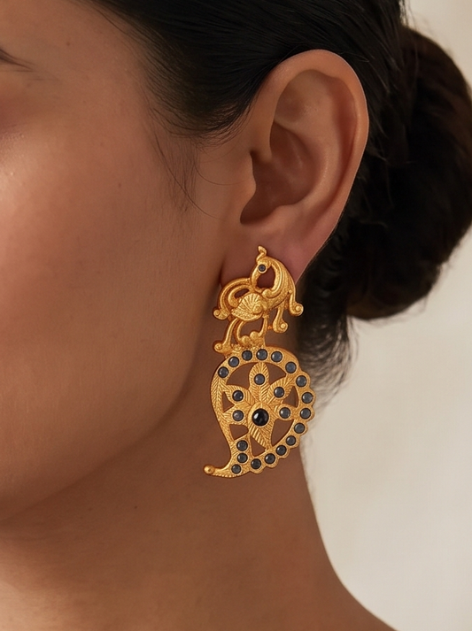 Matte finish blue peacock mango stud/earrings-dj09610