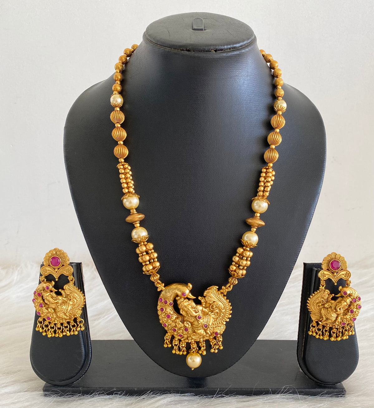 Antique gold tone Ruby Ganesha beaded Necklace Set -dj09625
