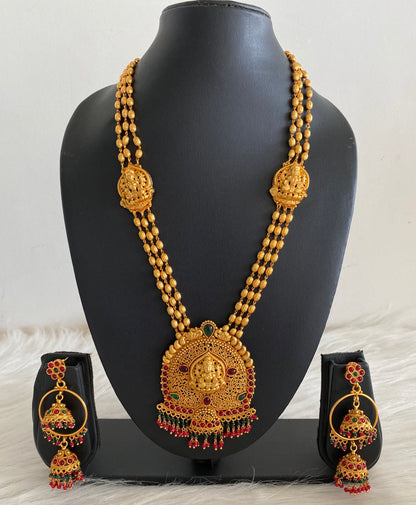 Matte finish ruby-emerald multilayer lakshmi haar set dj-09662