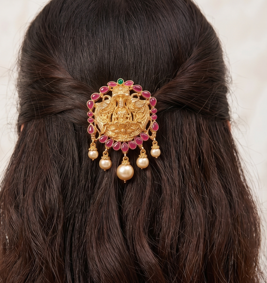 Gold tone Kemp-green Lakshmi Hair Jewel/jada billa-dj09686