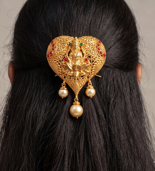 Gold Tone Kemp-green Lakshmi Hair Jewel/Jada billa-dj09691