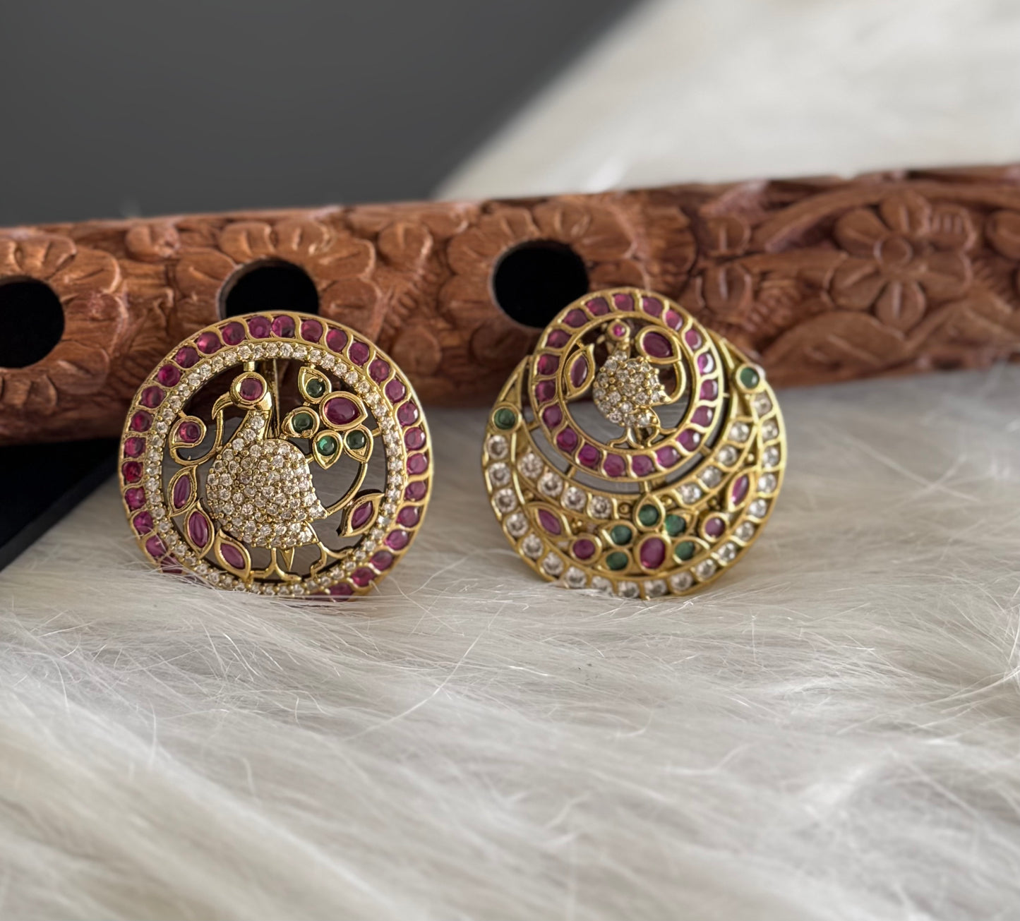 Antique gold tone cz kemp-green swan sun moon hair jewel- Dj-51351