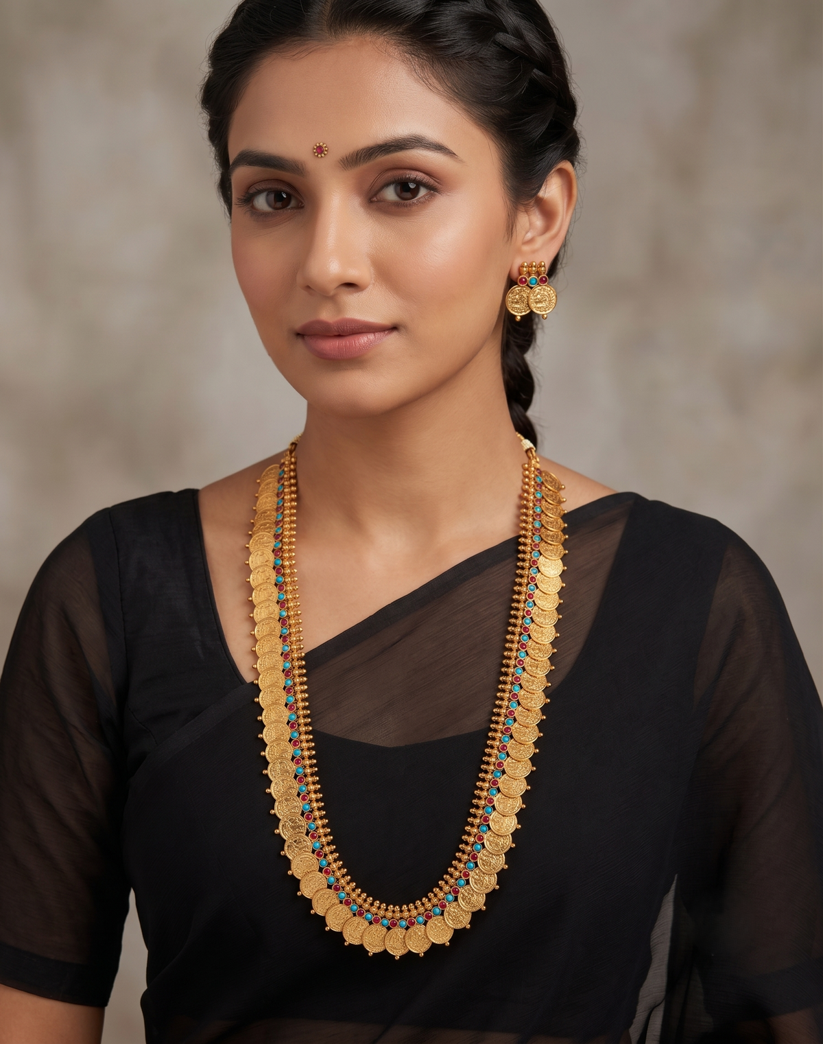 Antique Ruby-sky Blue Lakshmi Coin Haar Set-dj09720