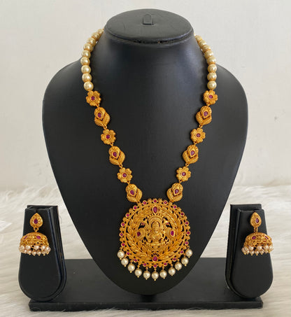 Matte finish ruby pearl beaded lakshmi short haar set dj-09782