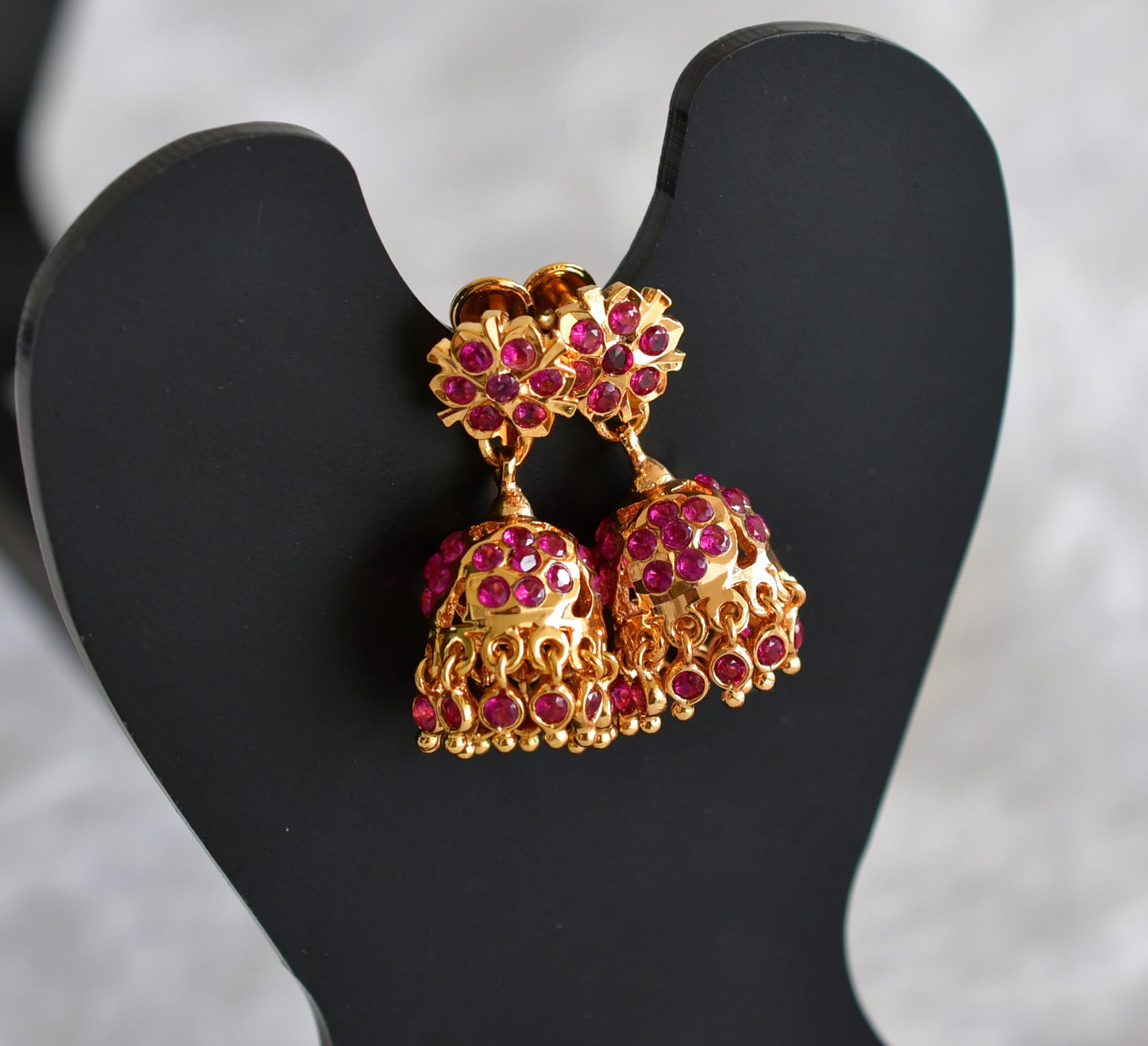 Gold tone AD pink stone jhumkka dj-51890
