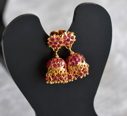 Gold tone AD pink stone jhumkka dj-51890