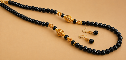 Matte Finish Black beaded Necklace Set -dj09818