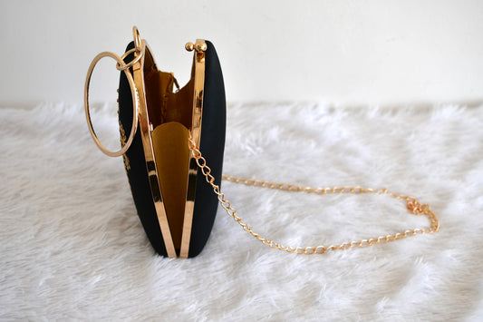 Tanjore painted black silk clutch dj-52652