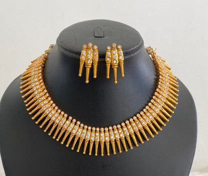 Matte Finish Kerala Style White Necklace Set - DJ09885