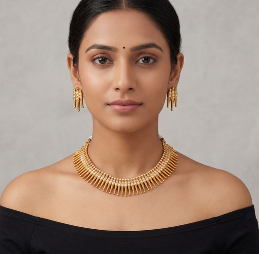 Matte Finish Kerala Style White Necklace Set - DJ09885