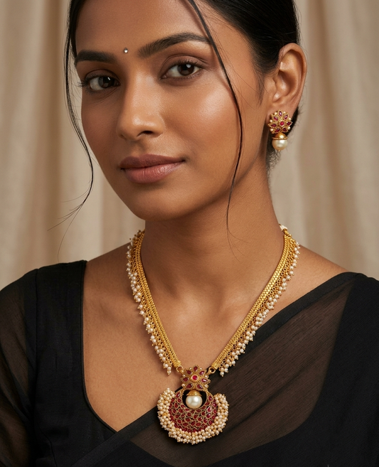Antique gold tone Kemp Pearl Cluster Bali necklace Set-dj09890