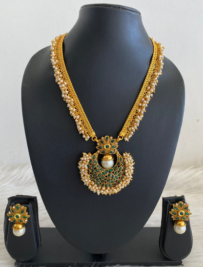 Antique gold tone Green Pearl Cluster Bali Necklace Set-dj09892