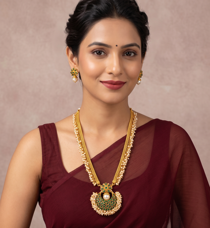 Antique gold tone Green Pearl Cluster Bali Necklace Set-dj09892