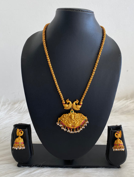 Matte Finish Ruby-emerald Ganesha Necklace Set-dj09896
