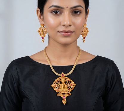 Matte Finish Pink Lakshmi Necklace Set dj-09922