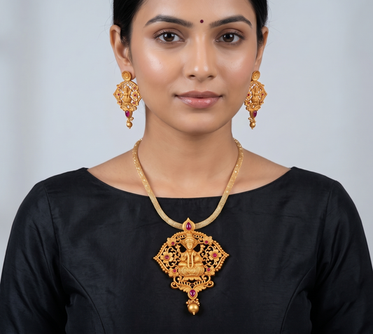 Matte Finish Pink Lakshmi Necklace Set dj-09922