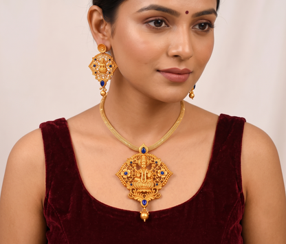 Matte Finish Blue Lakshmi Necklace Set dj-09925