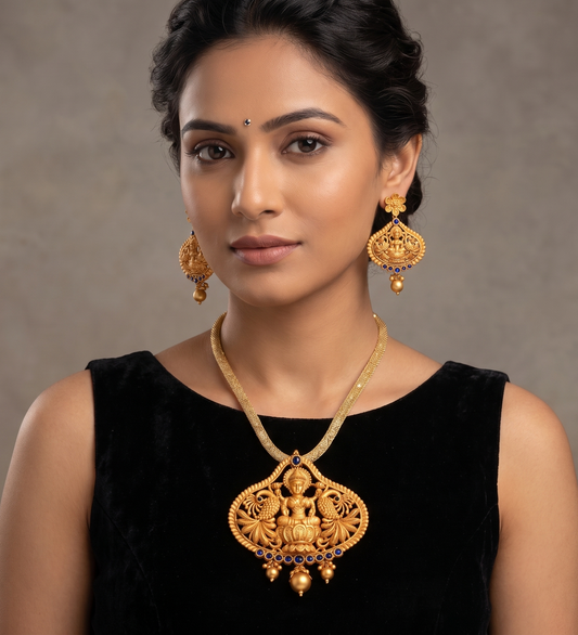 Matte Finish Blue Lakshmi Necklace Set dj-09926