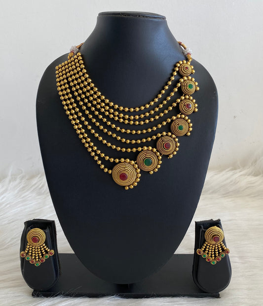 Antique gold tone Ruby-emerald Multi Layer Necklace Set-dj09937