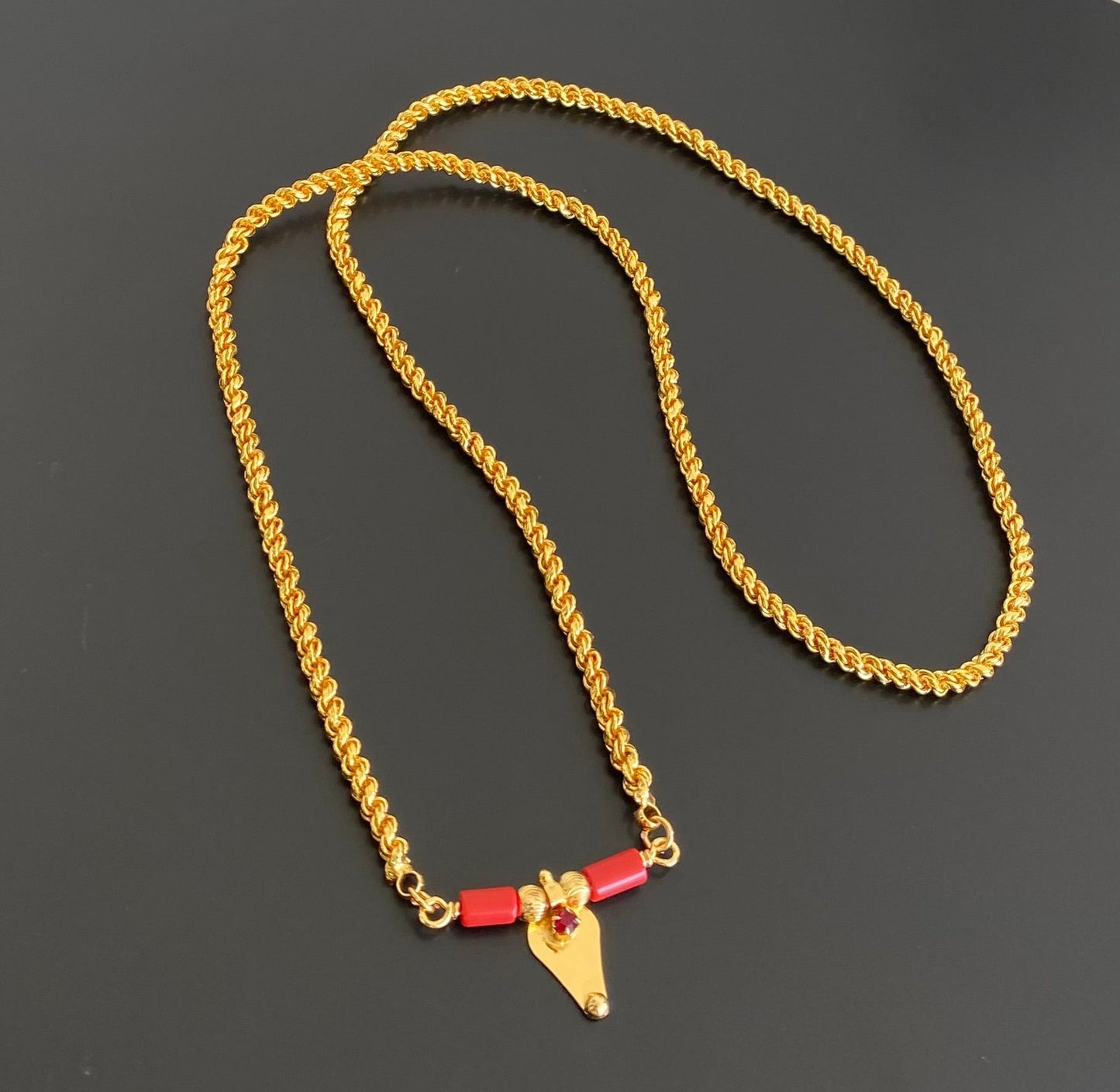 Gold tone 24 inches kerala style elakka thali coral mangalyam dj-54109