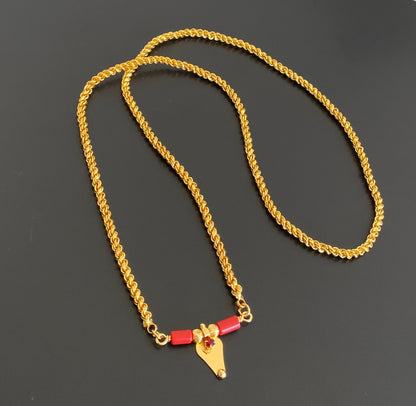 Gold tone 24 inches kerala style elakka thali coral mangalyam dj-54109