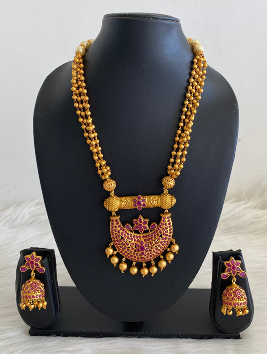 Matte Finish Ruby Moon Pendant Royal Necklace Set dj-09944