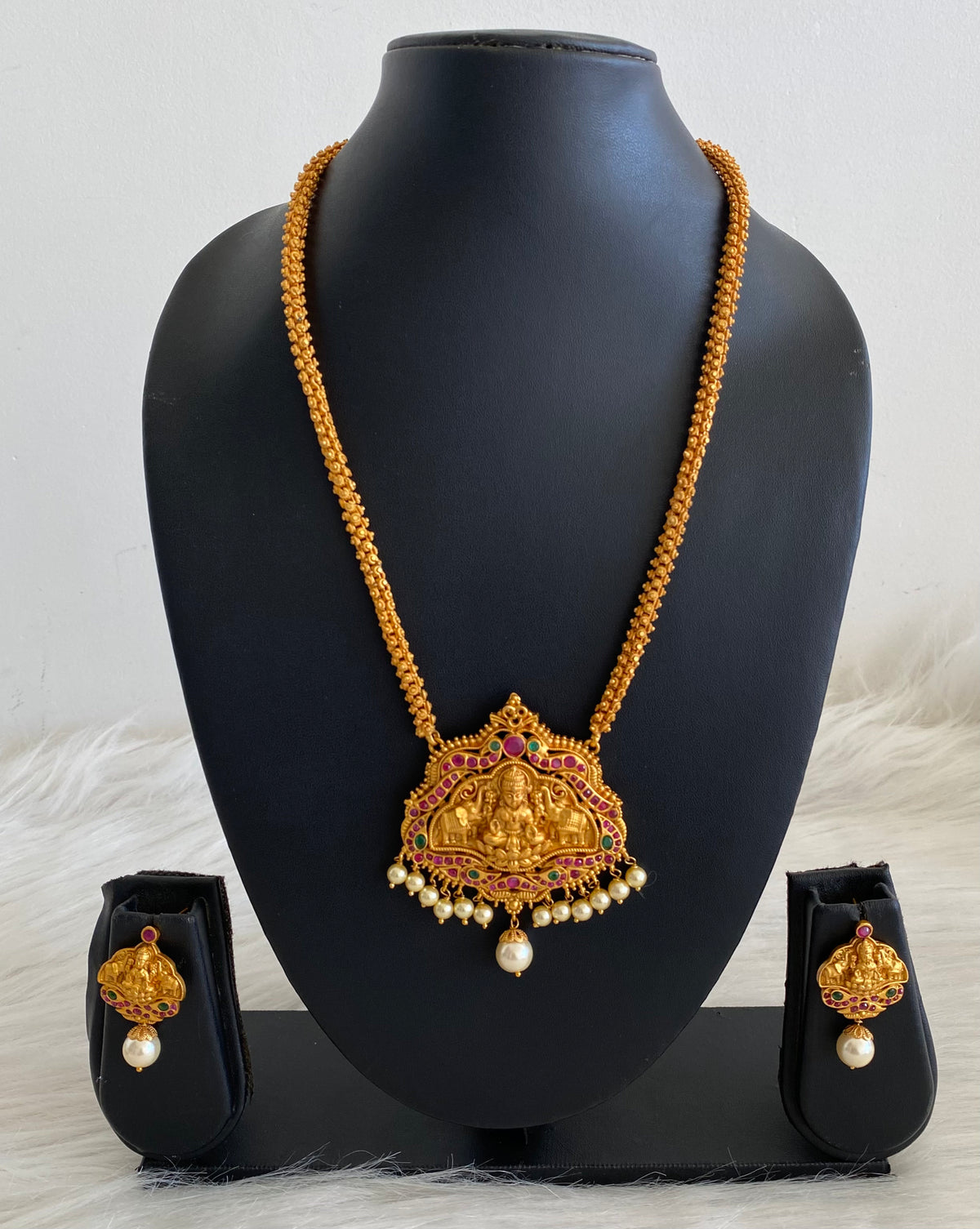 Matte Finish Ruby-emerald Royal Lakshmi Necklace Set dj-09949