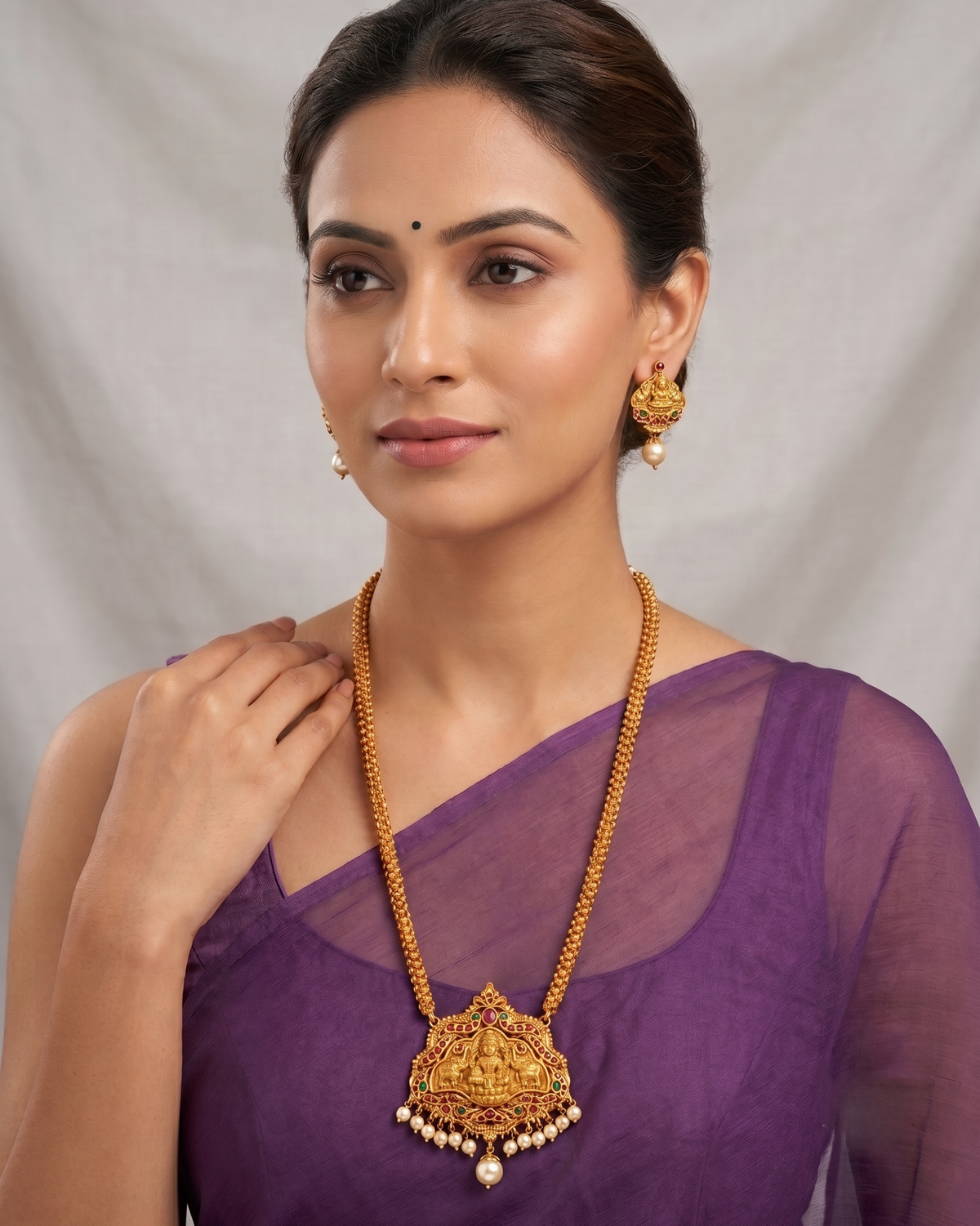 Matte Finish Ruby-emerald Royal Lakshmi Necklace Set dj-09949