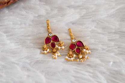 Gold tone pink-white kundan jadau bugadi earrings dj-52490