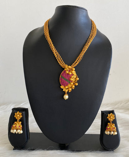 Matte Finish Ruby-emerald Designer Necklace Set dj-09971