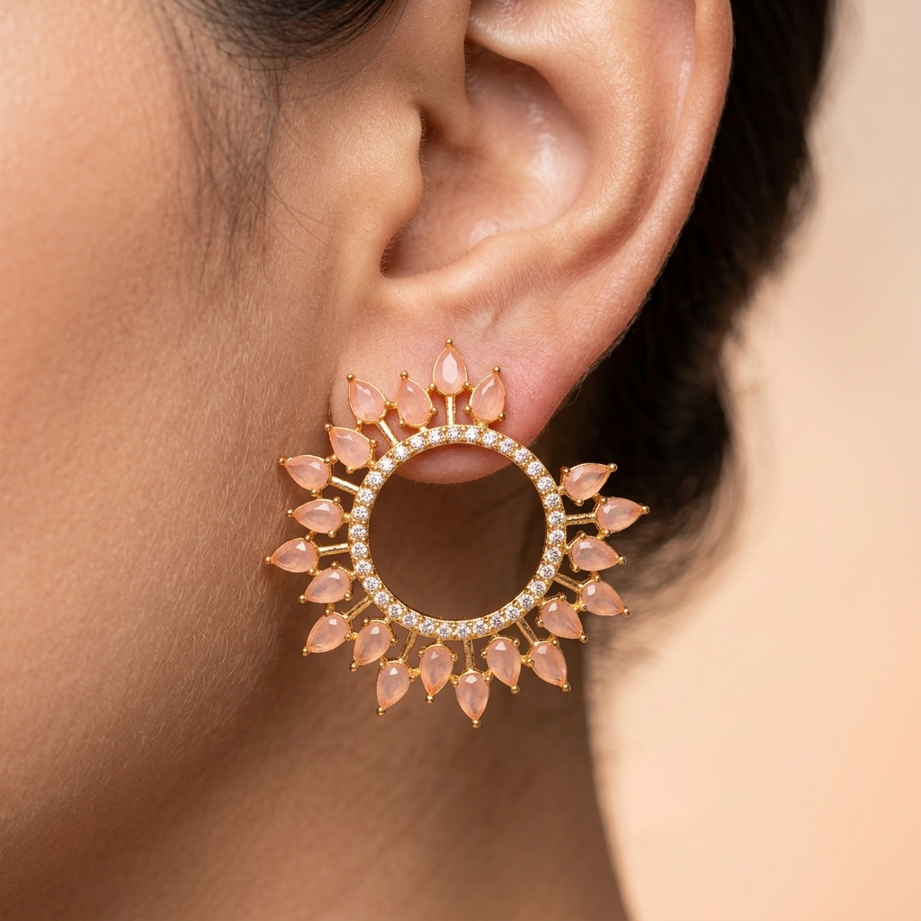 Gold Tone Baby Pink Party Wear Earrings-dj09989