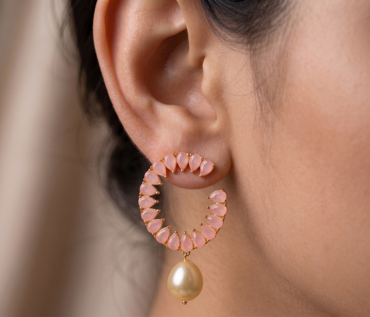Lovely Gold Tone Baby Pink Party Wear Earrings-dj09997