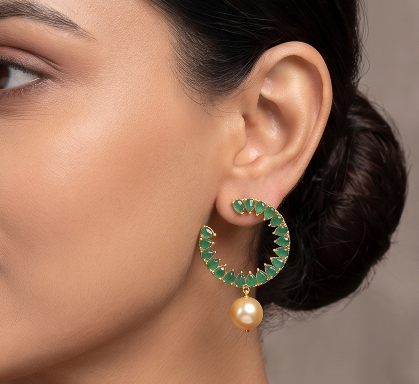 Gold Tone Emerald Party Wear Earrings-dj09999