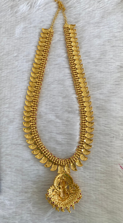 Gold tone pink stone lakshmi mango ganesha haar dj-53159