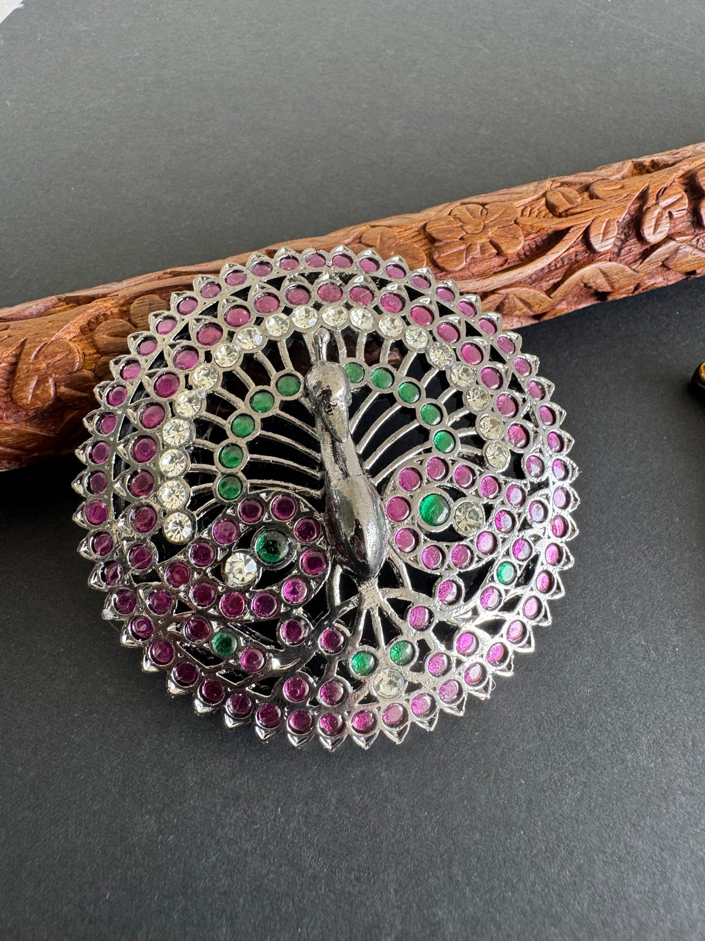 Black finish precious kemp-green peacock peacock round rakodi(hair jewel) dj-52011