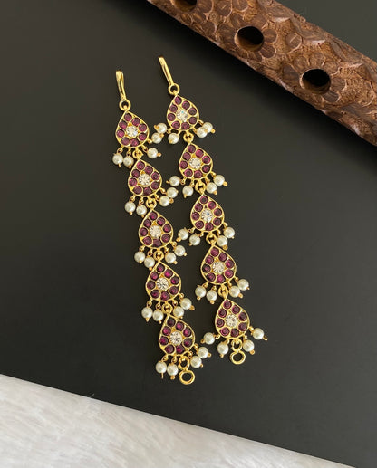 Gold tone precious kemp-white pearl ear side chain dj-53369