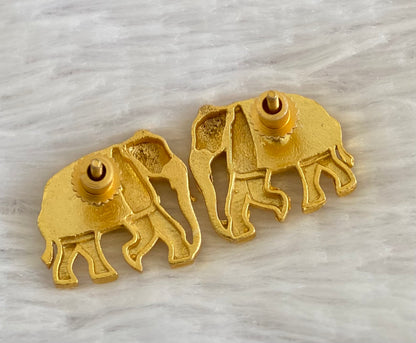 Gold tone white kundan jadau elephant earrings dj-53538